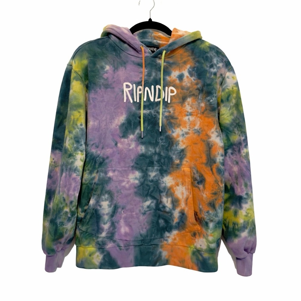 RIPNDIP Mens Tie Dye Pullover Hoodie Multi-Color Logo‎ Sweatshirt Size M